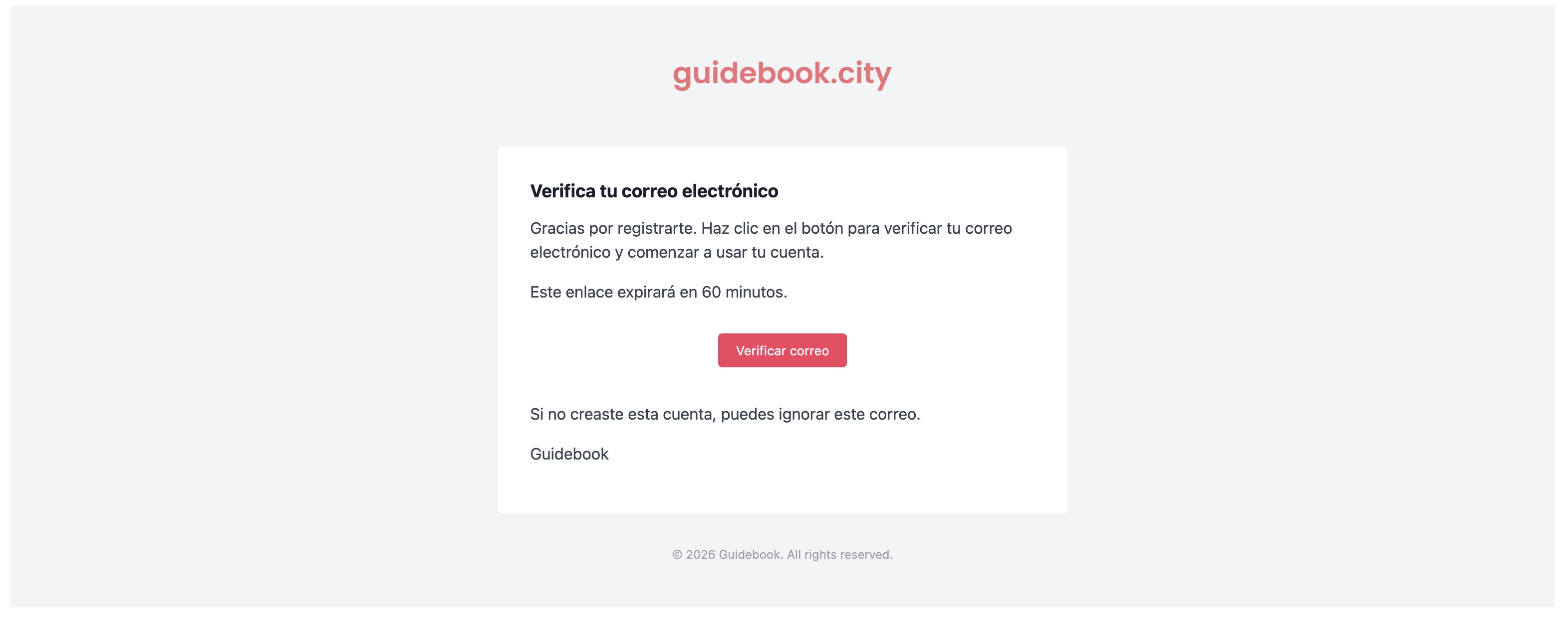 Paso 2: correo de verificación de cuenta con el botón Verificar correo.